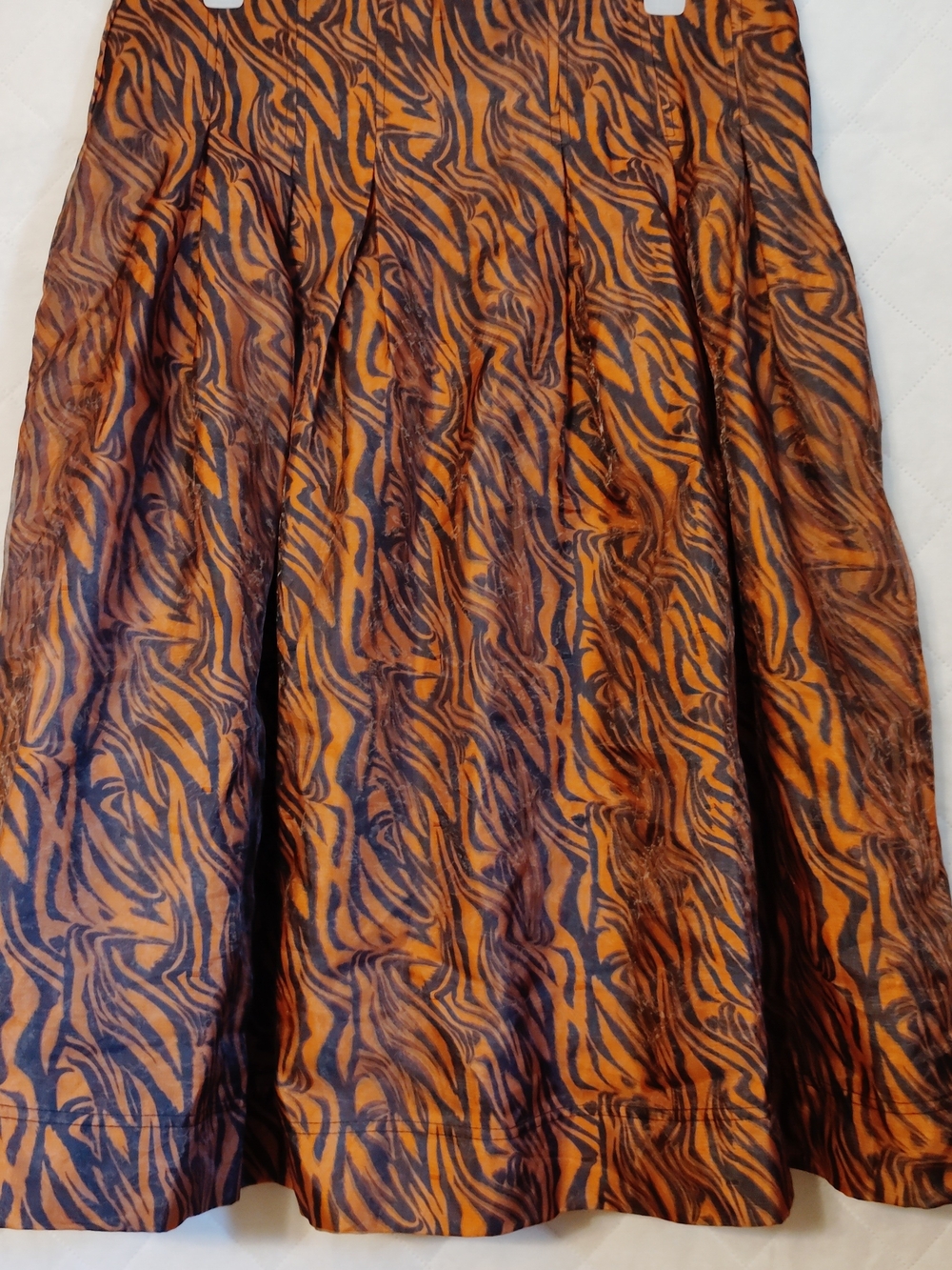 7th Avenue A-Line Animal-Print Midi Skirt in Orange and Black Size 14